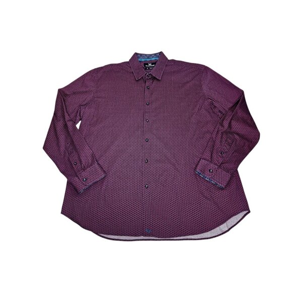 Buttercloth Geometric Flip Cuff Button Up Shirt Men's 3XL Regular Fit Red - Picture 5 of 12